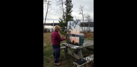 Raelene Shea Paints Original Oil Painting of Fletcher Lake BC, 