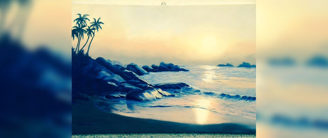oil painting of goyamboka beach at sunset in tangalle sri lanka